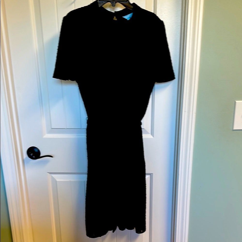 Draper James High Neck Black Dress w/Flutter Sleeves & Sash at Waist
